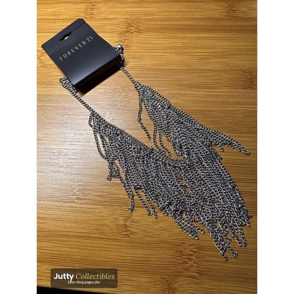 forever 21 silver bead fringe chandelier drop earrings nwt